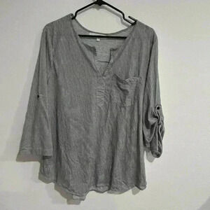 Eden & Olivia Blue Striped Flowy Blouse Casual Effortless Business Professional